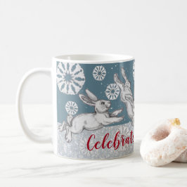 Caneca De Café Coelhos coelhos coelhos de Natal e flocos de neve