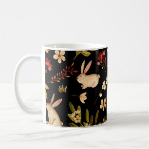 Caneca De Café Coelhos Cutos: Padrão Desenhado À Mão Da Aquarela
