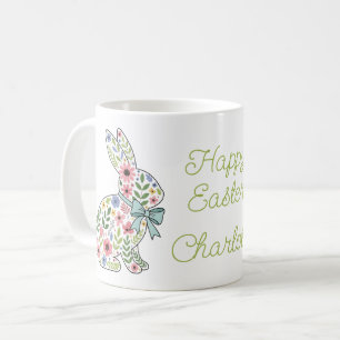 Caneca De Café Coelhos de Páscoa de Flores Silvestres Rosa e Azul