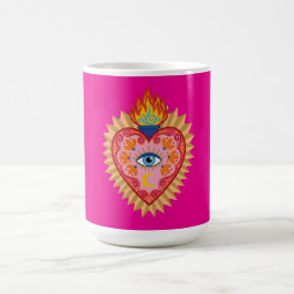 Caneca De Café Cœur Sacré Mexicain avec Œil Protecteur et Flamme