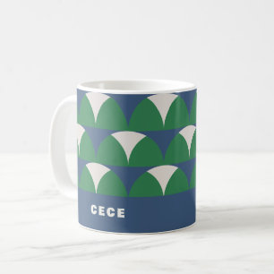 Caneca De Café Cof personalizado retrô-geométrico azul moderno