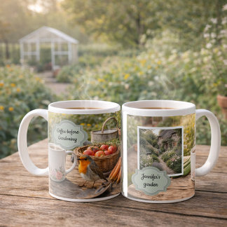 Caneca De Café Coffee before gardening robin morning garden photo