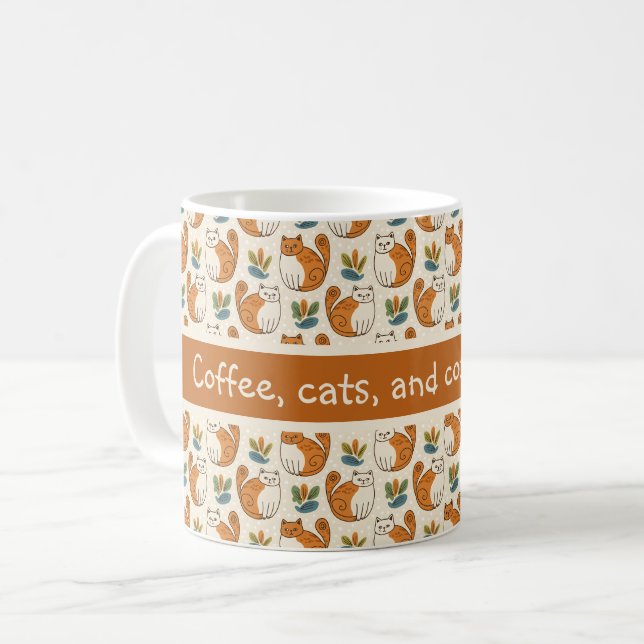Caneca De Café Coffee Cats and Cozy Mornings Naive Art Style (Frente Esquerda)