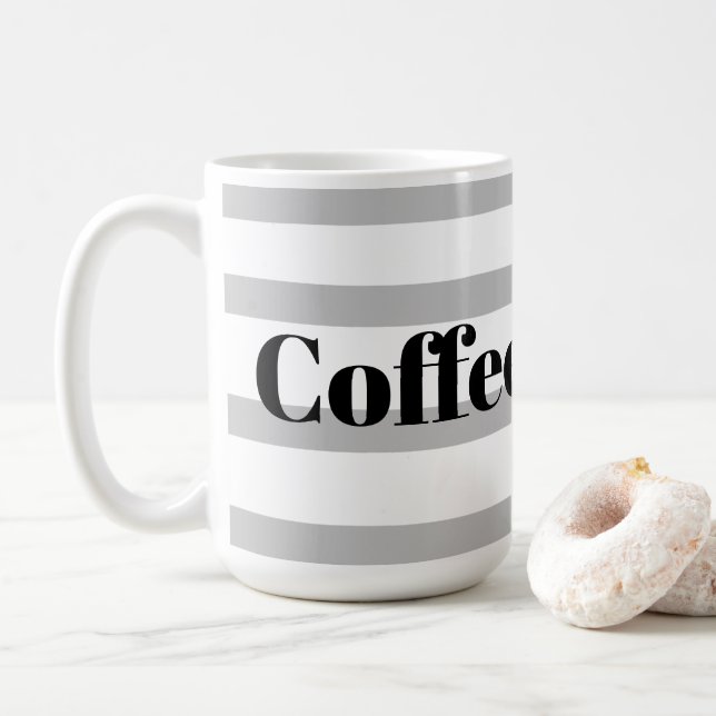 Caneca De Café Coffee Mug Clássico - Cinza Blue Hoops (Com Donut)
