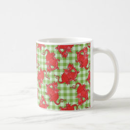 Caneca De Café Coffee Mug com Cute Red Dragon em Gingham Verde
