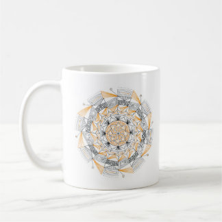 Caneca De Café Coffee Mug Original Mandala Design 2-sided Orange