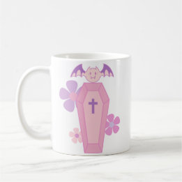 Caneca De Café Coffin Floral rosa e morcego