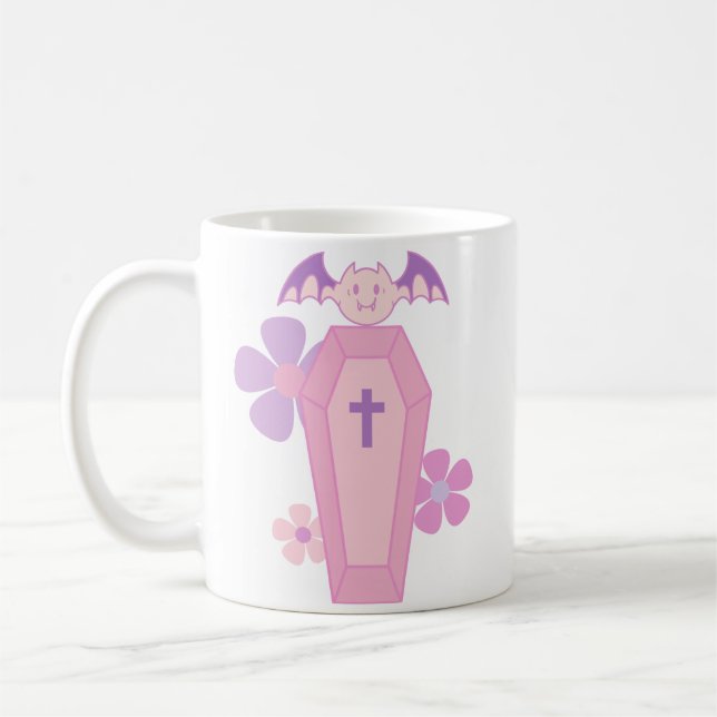 Caneca De Café Coffin Floral rosa e morcego (Esquerda)