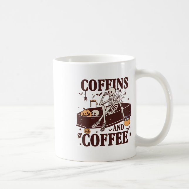 Caneca De Café Coffins E Café Funny Skeleton Halloween (Direita)