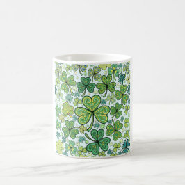 Caneca De Café Cofre Elegante de Trevo de Três Folhas Azul e Verd