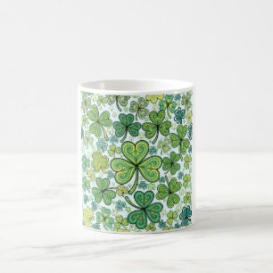 Caneca De Café Cofre Elegante de Trevo de Três Folhas Azul e Verd