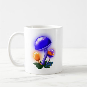 Caneca De Café Cogumelo Branco Imaginoso Laranja e Azul