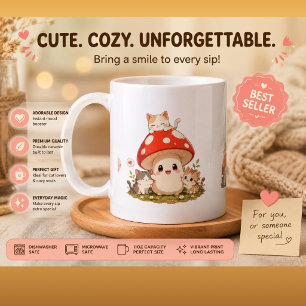 Caneca de Café Cogumelo Fofo & Gatinhos – Cota Cap