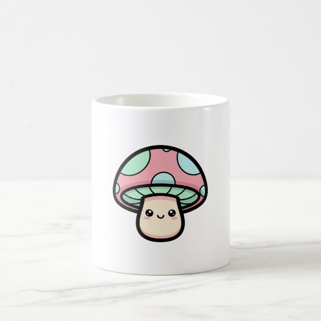 Caneca De Café Cogumelo Sorridente – Ilustração Kawaii Fofa (Centro)