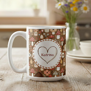 Caneca De Café Cogumelos Adoráveis com Monograma em Estilo Cottag