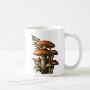 Caneca De Café Cogumelos Amanita Vermelhos com Samambaia Botânica