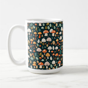 Caneca De Café Cogumelos brancos folhas design
