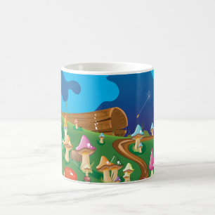 Caneca De Café Cogumelos de desenho animado em campo