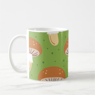 Caneca De Café Cogumelos de outono: padrão verde sem costura.