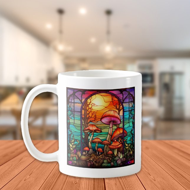 Caneca De Café Cogumelos de Vidro Pintado Amanhecer (Stained-glass mushrooms mug)