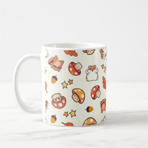 Caneca De Café Cogumelos e animais Kawaii - Creme