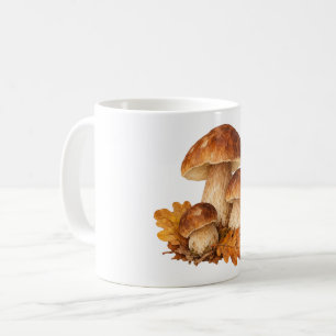 Caneca De Café Cogumelos e Folhas de Carvalho Caídas