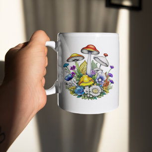 Caneca De Café Cogumelos Flores Mágicas Personalizadas e Capricho