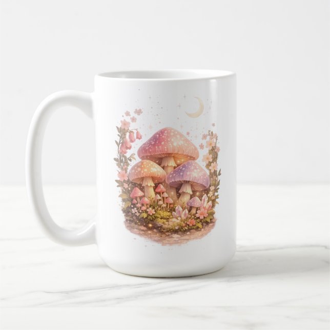 Caneca De Café Cogumelos Mágicos Vibes Pastel de Casa de Fadas (Esquerda)