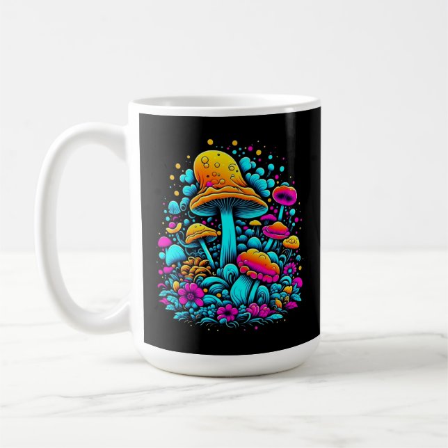 Caneca De Café Cogumelos Neon e Flores (Esquerda)
