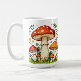 Caneca De Café Cogumelos selvagens e flores na natureza da flores