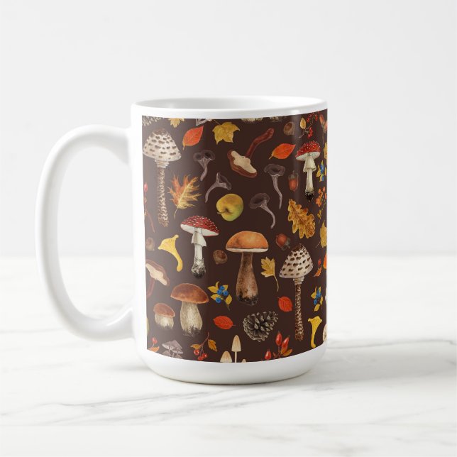Caneca De Café Cogumelos selvagens em marrom (Esquerda)