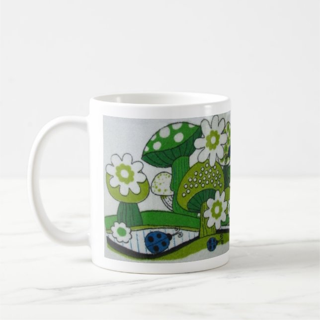 Caneca De Café Cogumelos VERDE 1970 com joias azuis (Esquerda)