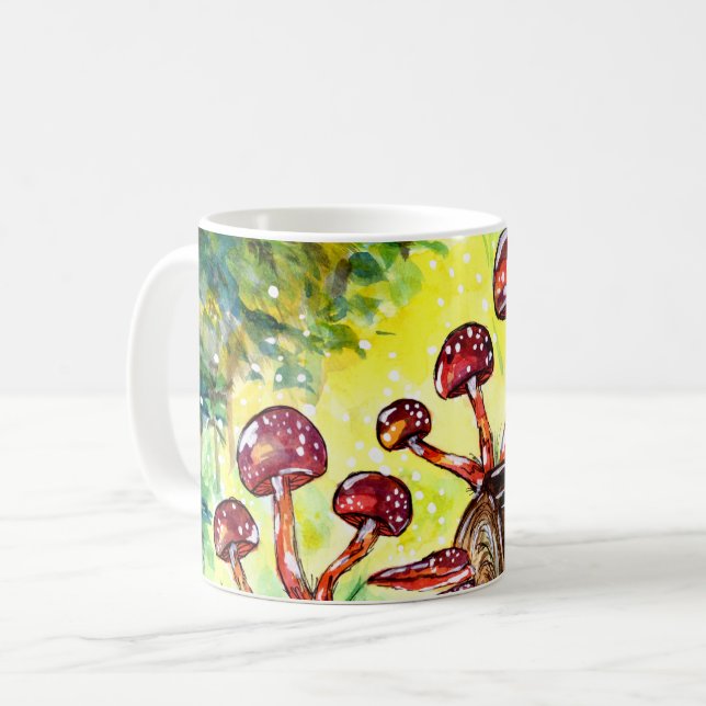 Caneca De Café Cogumelos Vermelhos na Floresta (Frente Esquerda)