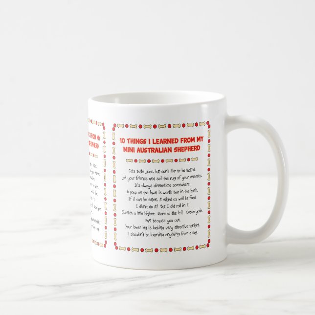 Caneca De Café Coisas engraçadas aprendidas do mini pastor (Direita)