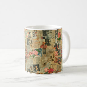 Caneca De Café Colagem Botânica de Jornal de Orquídea de Retrato