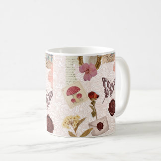 Caneca De Café Colagem Botânico Cottagecore Rosa