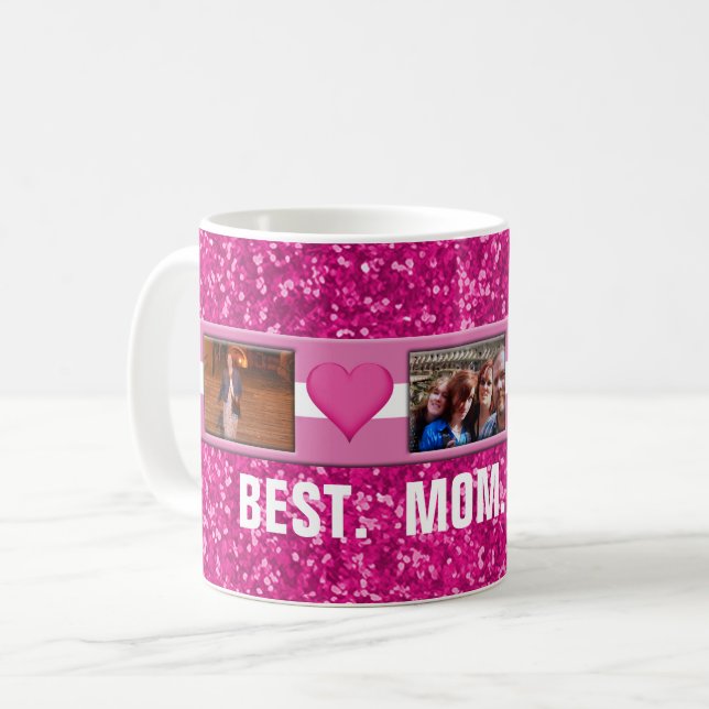 Caneca De Café Colagem das fotos do costume 3 do rosa | do dia (Frente Esquerda)