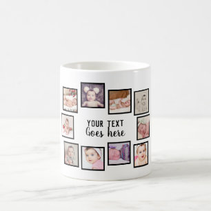 Caneca De Café Colagem de 10 Fotos com Texto Personalizado Branco