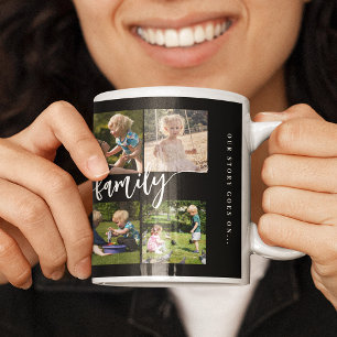 Caneca De Café Colagem de 10 fotos personalizadas com texto famíl