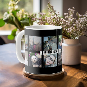 Caneca De Café Colagem de 12 Fotos com Fundo Preto