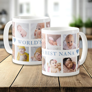 Caneca De Café Colagem de 12 Fotos Moderna Azul Melhor Nana do Mu