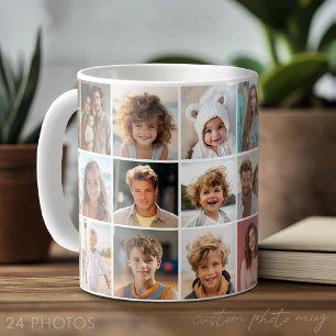 Caneca De Café Colagem de 24 Fotos - Grade Mínima Branca