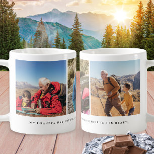 Caneca De Café Colagem de 3 Fotos do Avô com Citação Personalizad
