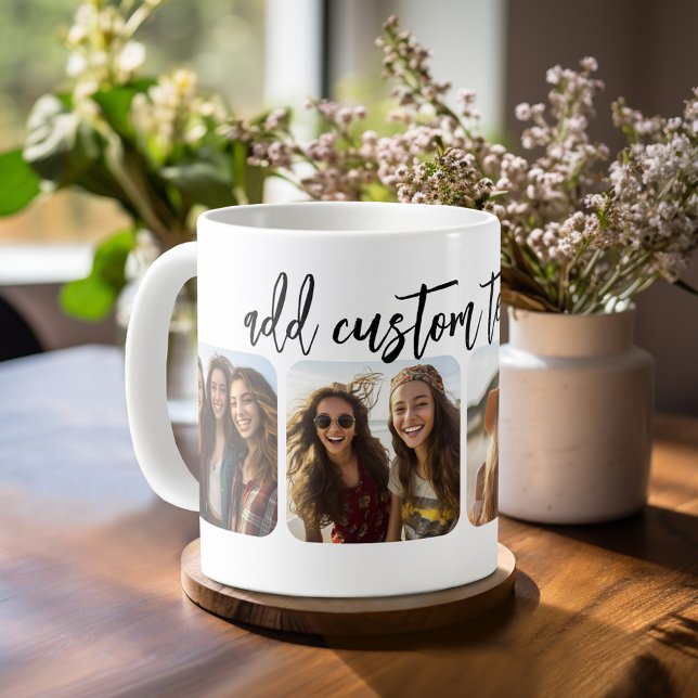 Caneca De Café Colagem de 4 fotos com script bounce moderno - bra (Personalized mug with 4 photos)