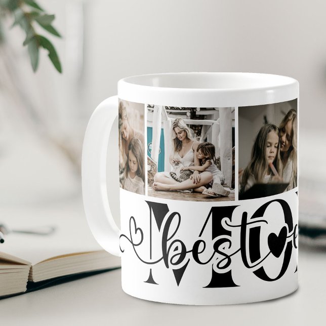 Caneca De Café Colagem de 5 Fotos com Elegante Letra Melhor Mãe d (Criador carregado)