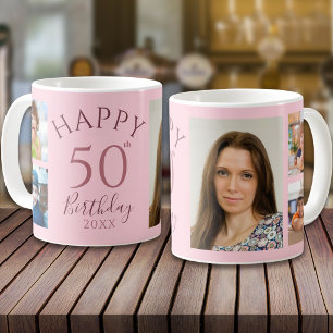 Caneca De Café Colagem de 5 Fotos Personalizada para 50º Aniversá