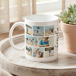 Caneca De Café Colagem de 8 Fotos de Família Personalizada Elegan