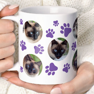 Caneca De Café Colagem de 8 Fotos de Pata de Gato Roxo