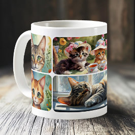 Caneca De Café Colagem de Arte Fina Senhora Gata Louca