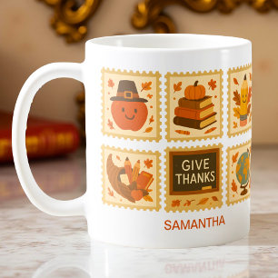 Caneca De Café Colagem de Carimbo do Professor de Ação de Graças 